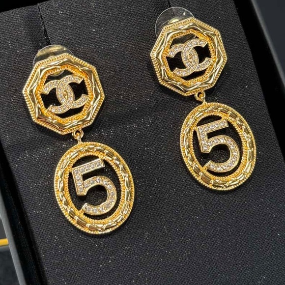 CHANEL Jewelry - CHANEL Gold and Silver Number 5 Earrings